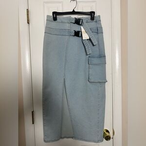 ITOO Italy Light Blue Midi Wrap Skirt with Utility Slit